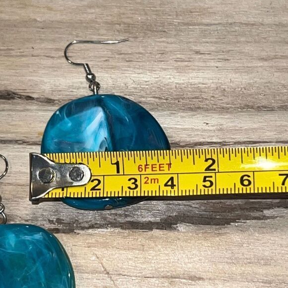 Vintage Lucite Earrings Womens Dangling Drop Blue Marble ClassicCore CottageCore - Picture 5 of 6